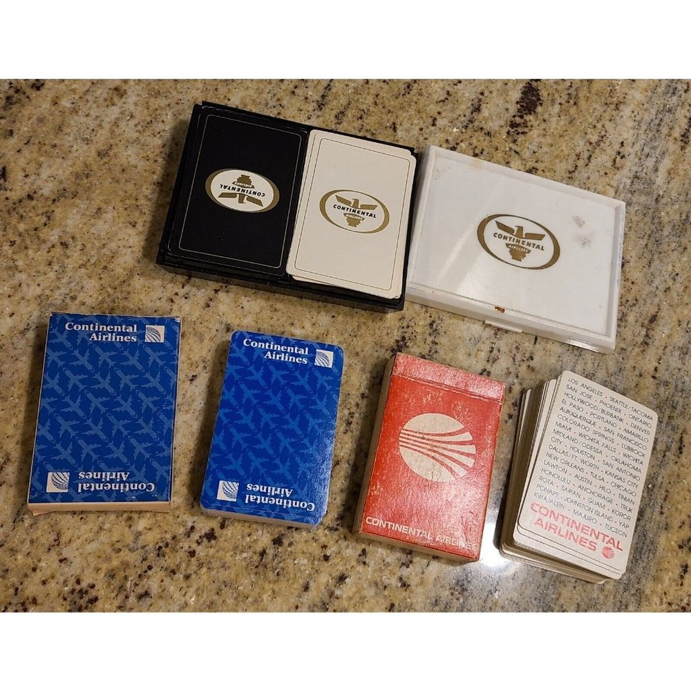 Vintage 60's Continental Airlines Dual Playing Cards Plastic Case & 2 others.